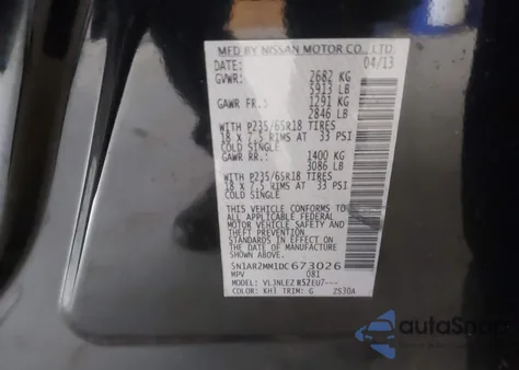 2013 Nissan Pathfinder Sv from USA, damaged, VIN 5N1AR2MM1DC673026